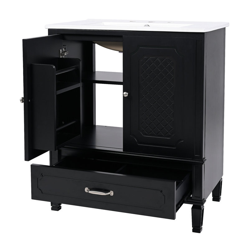 Meuble-lavabo de 30 po avec lavabo, espace de rangement multifonctionnel, tablette de porte, porte à fermeture en douceur