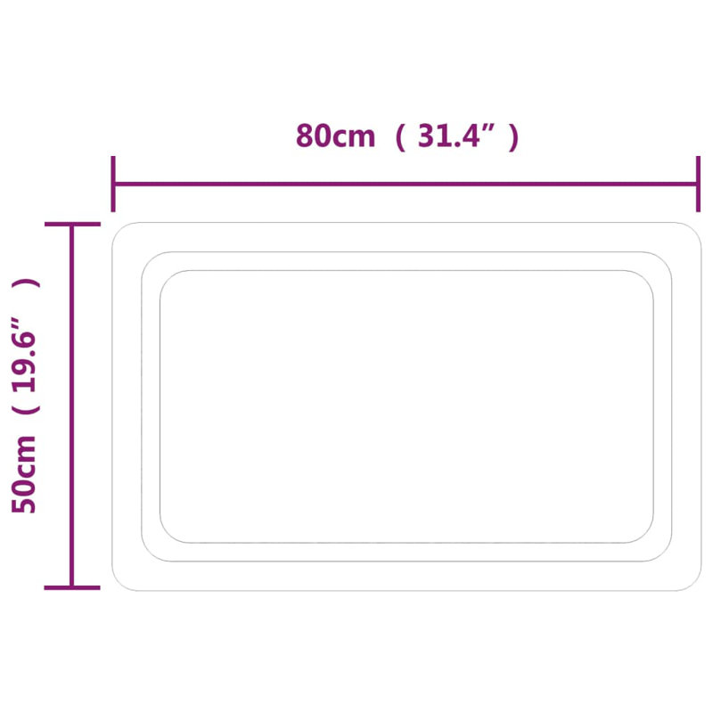 Flat Wall Mirror, 80 cm H x 50 cm W