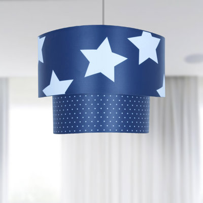Stars 19.5cm H Fabric Drum Pendant Shade in Blue