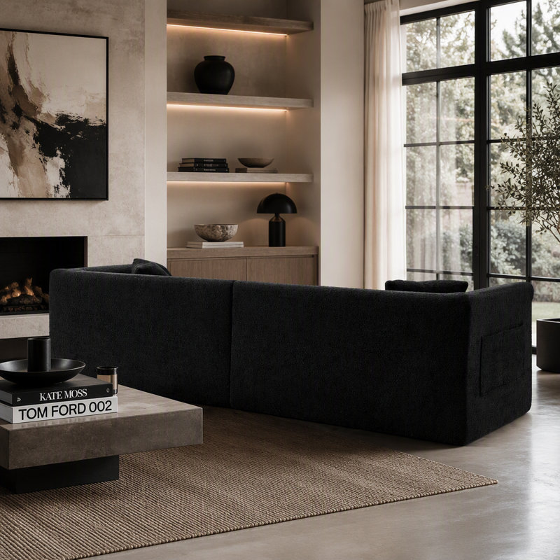 Canapé modulaire droit 2 pièces, canapé rembourré moderne avec accoudoirs rembourrés courbés et poche de rangement latérale dans la poche latérale pour le salon - noir