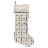 Heidi Embroidered Stocking - White/Red/Turquoise