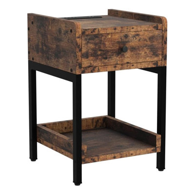 Set Of 2 Nightstand Bedside Tables With Charging Station, Small End Table With Storage Drawer And Shelf, Sturdy Metal Frame And MDF For Bedroom And Living Room, Easy Assembly