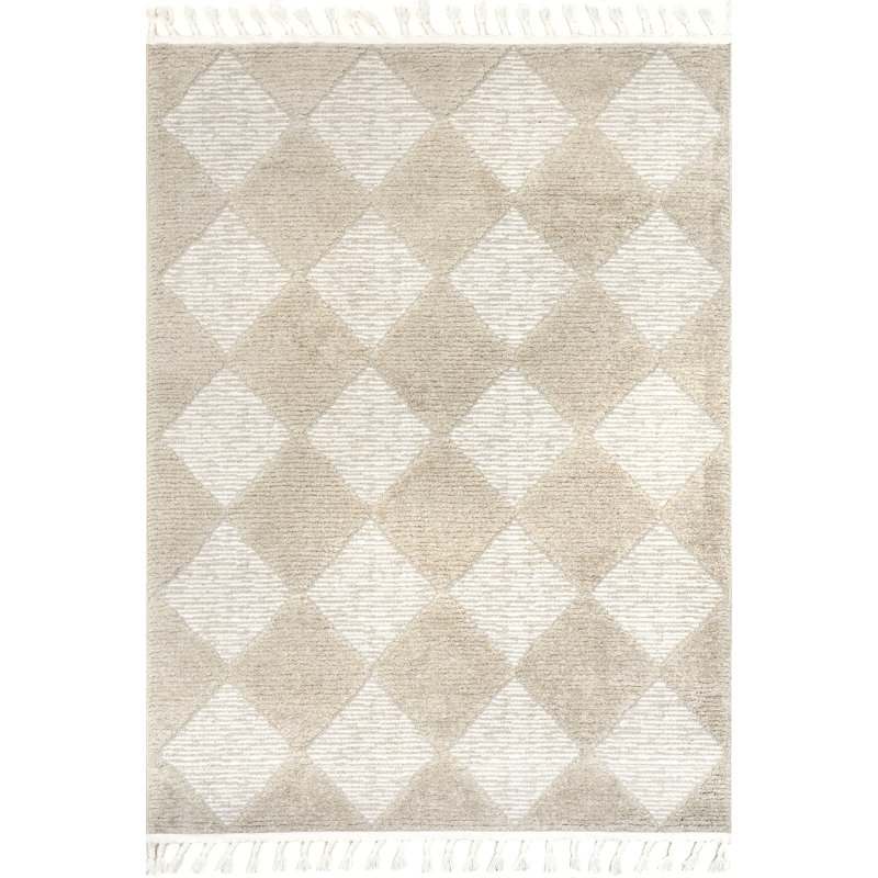 Tapis à pampille à losanges haut / bas, Rectangle de 5 pi x 8 pi