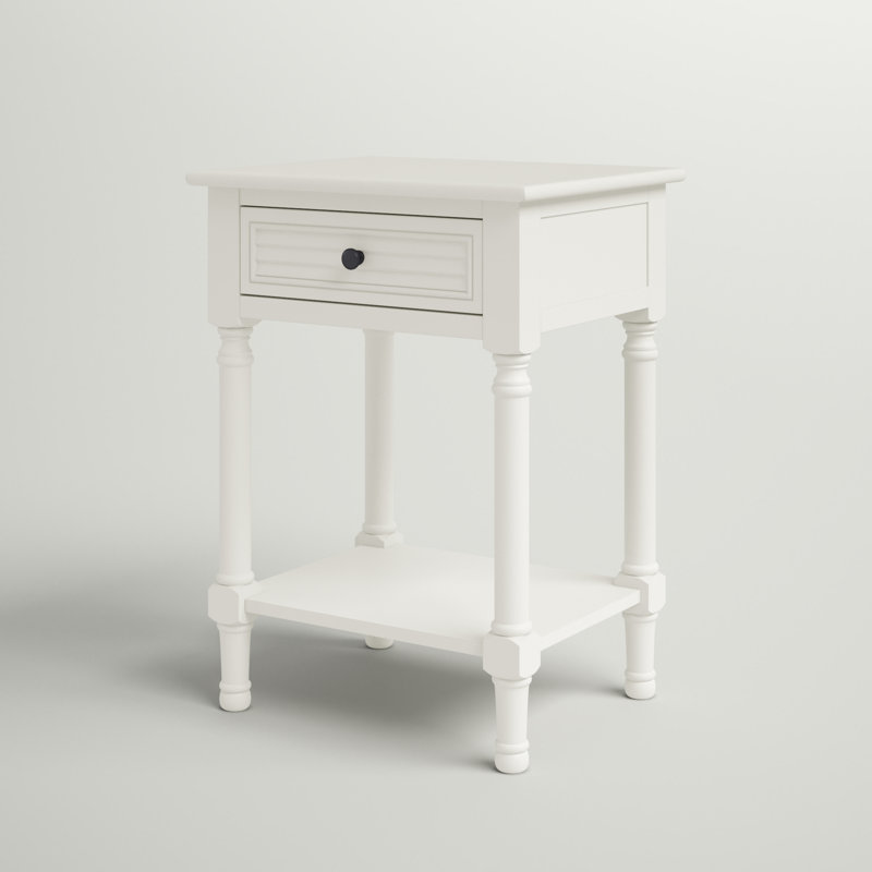 Tate Distressed White Wood Accent Table with Carved Details
