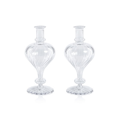 Vellum 2-Piece Set Spiral Glass Vases, Turnip Shape