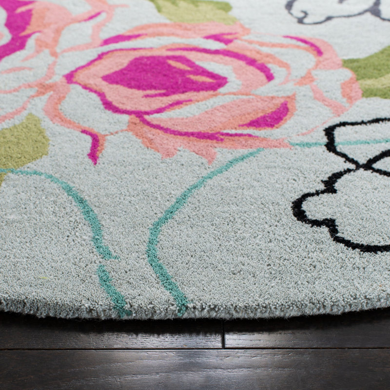 Tapis bleu sarcelle en laine touffeté à la main Matthews, Rectangle 6 pi x 9 pi