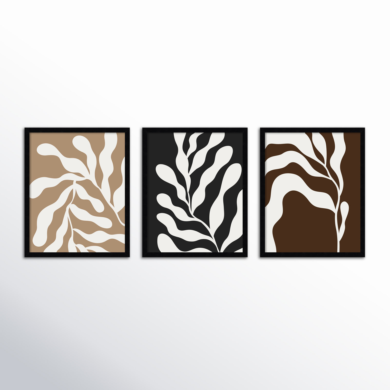 Erminia "Retro Matisse Botanical" 3-Piece Set, 56" W x 21" H, Black