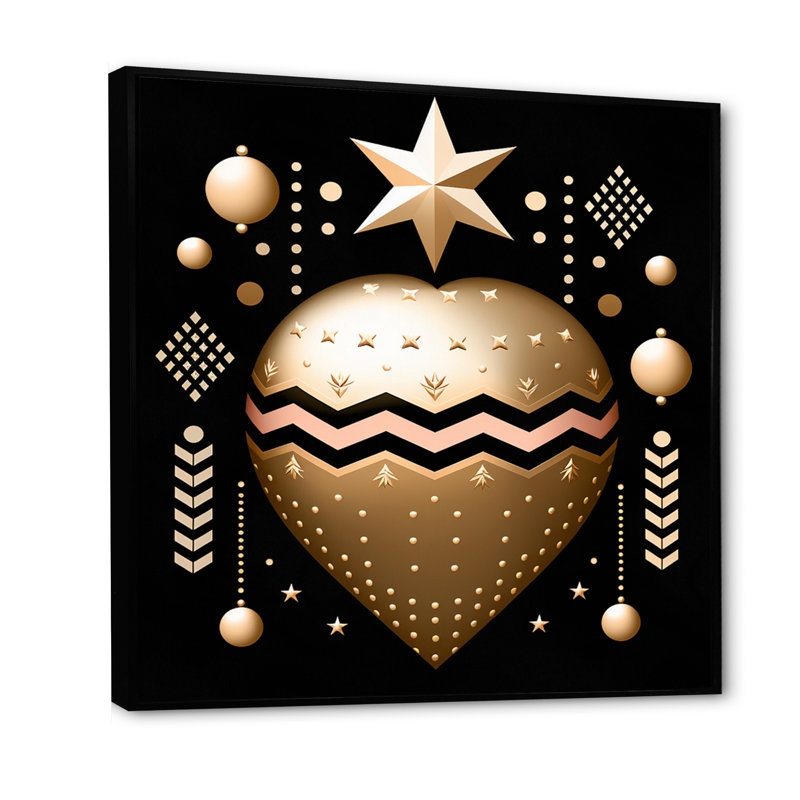 «Golden Geometric Glam Heart» sur impression sur toile, Cadre flottant noir, H 36 po x l 36 po x P 1,5 po