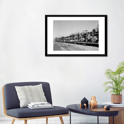 « 1960-train de fret de voie ferrée avec automobiles et chariots de massage », reproduction de photo sur toile tendue