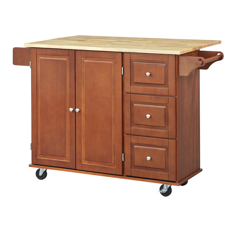 Orton 53.75" Kitchen Island with Locking Wheels, Cherry