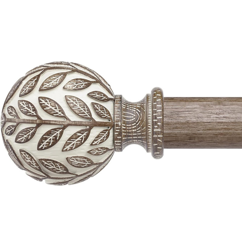 Tringle à rideaux en bois robuste ajustable de 1 po 36-124 po avec fleurons et grain de bois rustique, Bois patiné