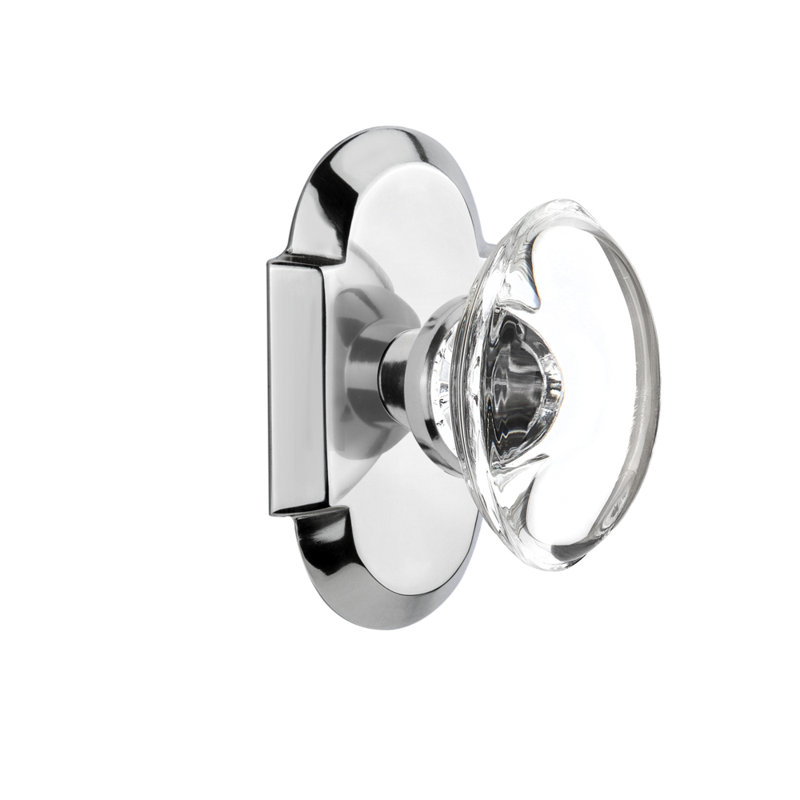 Cottage Plate with Oval Clear Crystal Door Knob, Bright Chrome, 2-3/4”