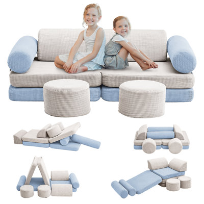 Modular Kids Play Couch, 10pcs Kids Modular Couch In Colorblocked Corduroy, Kids Couch For Playroom, Modular Couch Kids For Playing, Creativing, Modular Kids Couch
