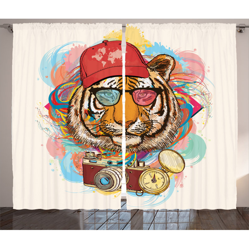 Animal Semi-Sheer Rod Pocket Curtain Panels, 54" x 63"
