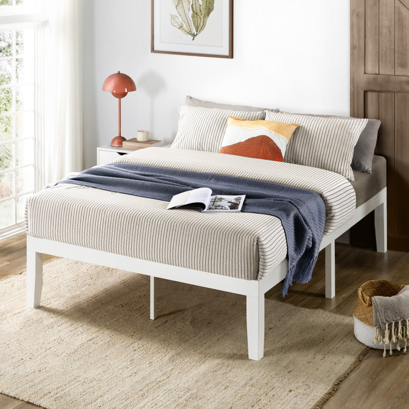 Lit plateforme en bois massif Kizer, Grand, Blanc