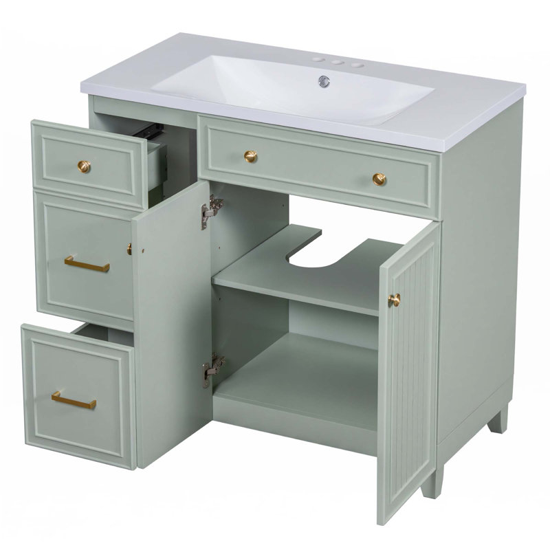 Meuble-lavabo de 36 po de style transitionnel avec lavabo en résine, Vert