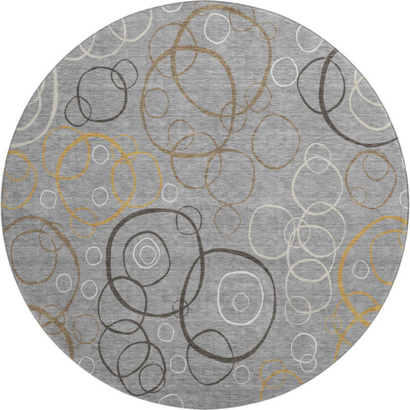 Premium Machine Washable Mayfield AMF2408 Bubbles Rug, Gray, 8' Round