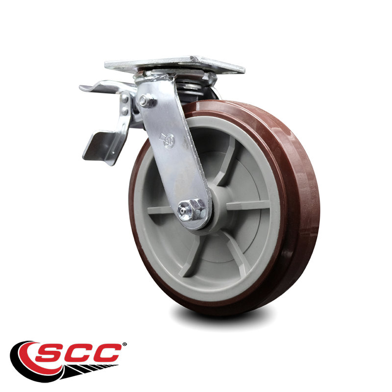 8 Inch Polyurethane Swivel Caster with Ball Bearing and Total Lock Brake SCC