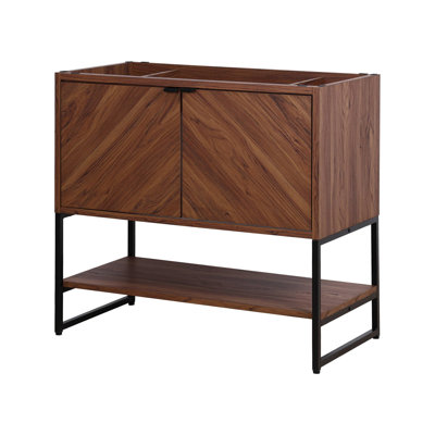 Juhl 35 in. W x 18 in. D x 33 in. H Chevron-Front Modern 2-Shelf Freestanding Bathroom Vanity Cabinet Only (Sink Basin Not Included), Walnut