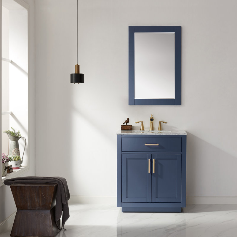 Candrice 30'' Single Bathroom Vanity with Marble Top, Royal Blue