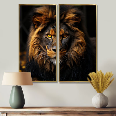 Midnight Golden Lion - Brown Canvas Prints