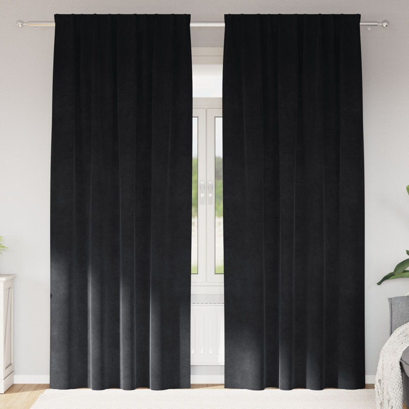 Curtains Polyester 140Cm Sound-Absorbing, Black, 140cm Width x 225cm Drop