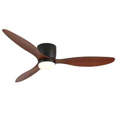 52 Inch Ceiling Fans With Lights, Flush Mount Low Profile, 3 Abs Blades Ceiling Fan With Light And Remote, 6-Speed, Reversible Dc Motor, Noiseless, For Bedroom, Indoor/Outdoor, Black+Walnut
