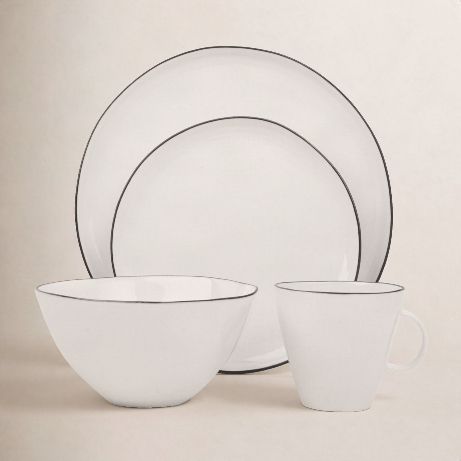 Abbesses Porcelain Dinnerware Set, White/Gray