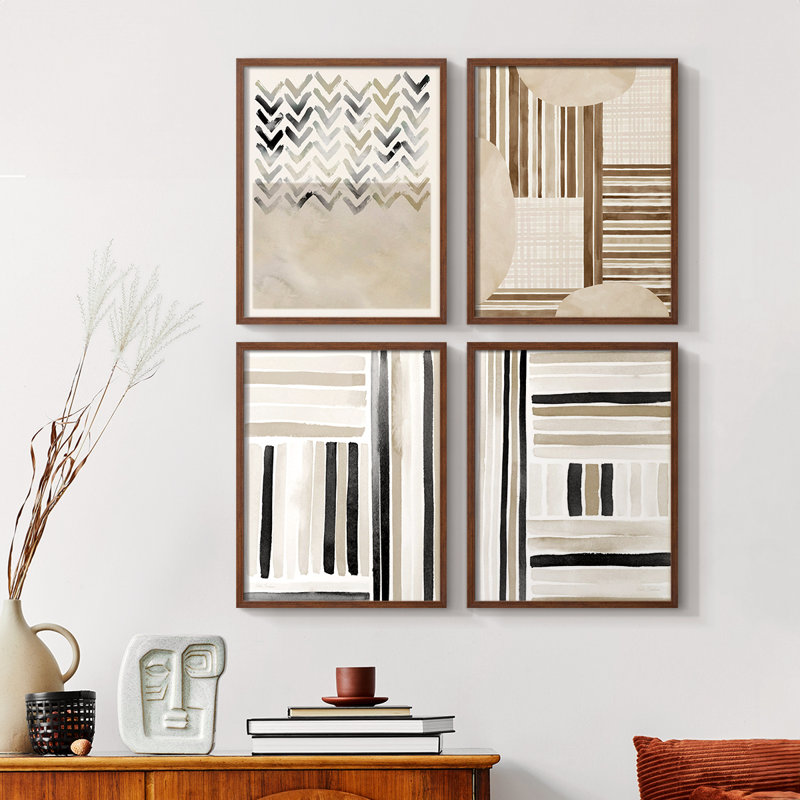 «Soft Inspiration I», ensemble de 4 encadrées, H 10 po x l 32 po, Noyer