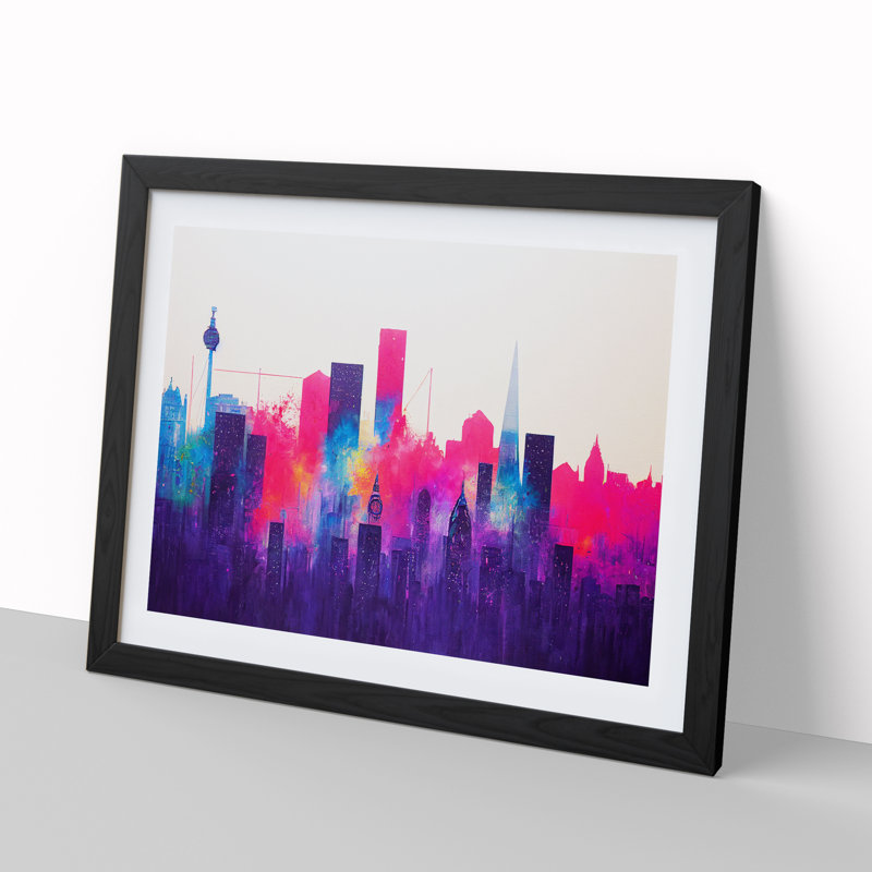 Colourful London Skyline Vol.1 Abstract - Painting, 34cm H x 46cm W x 2cm D, Black Framed