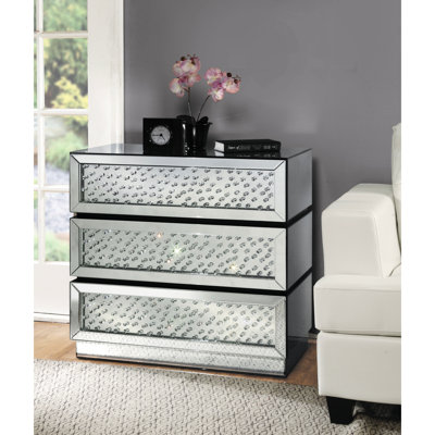 Armoire rectangulaire à miroir avec 3 tiroirs, finition biseautée de 5 mm, cristal, pieds fuselés, largeur de 32 po, hauteur de 31 po, profondeur de 16 po, console de table en bois synthétique et miroir, faux cristaux,