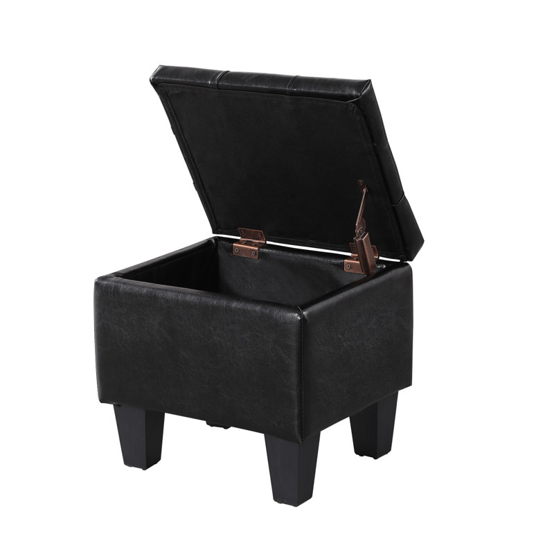 Banc de rangement rembourré Bryne, Similicuir noir, Faux cuir noir - joint incorrect
