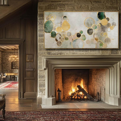 Art mural abstrait sur toile avec motif de cercles dorés, œuvres d'art encadrées vertes pour le bureau, le salon et la chambre à coucher