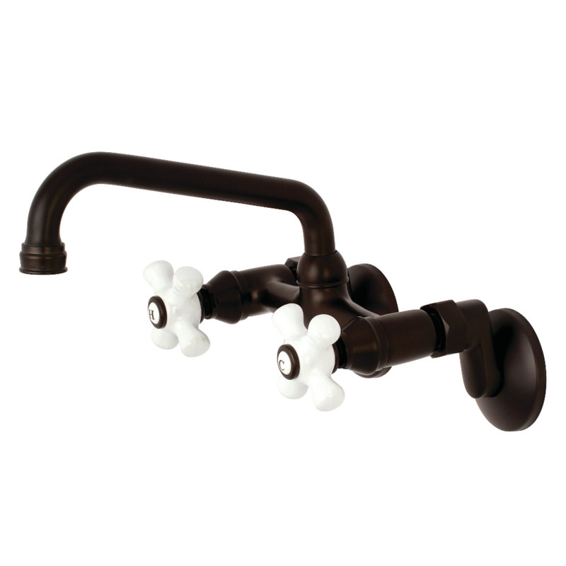 Kingston Double-Handle 2-Hole Wall-Mount Bridge Kitchen Faucet, Oil Rubbed Bronze