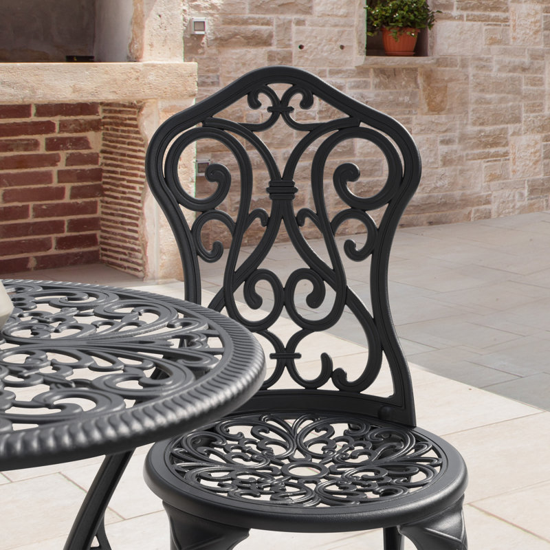 Outdoor 3 Pieces Patio Bistro Set with 2 Chairs, Round Table with Umbrella Hole, All-Weather Outdoor Patio Bistro Set for Garden, Black
