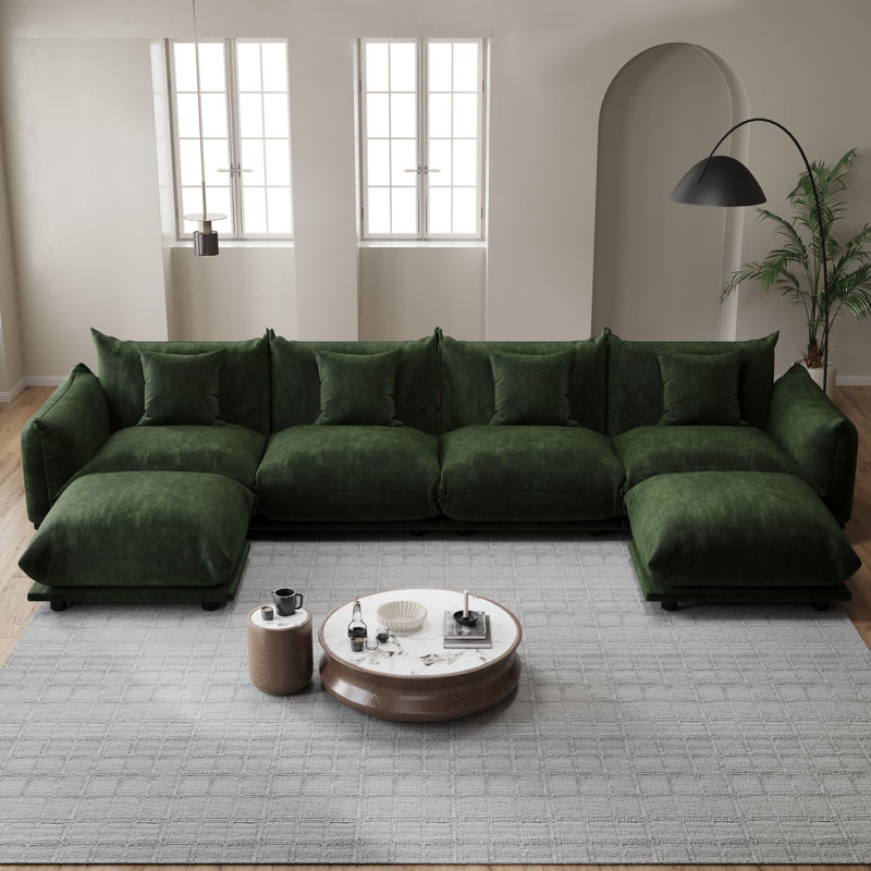 Canapé modulaire en chenille 6 pièces Cloud avec repose-pieds, canapé-lit modulaire réversible en tissu doux pour le salon, la chambre à coucher et le bureau