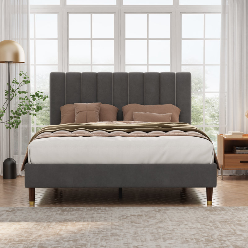 Carmesa Upholstered Platform Bed, Gray, Queen