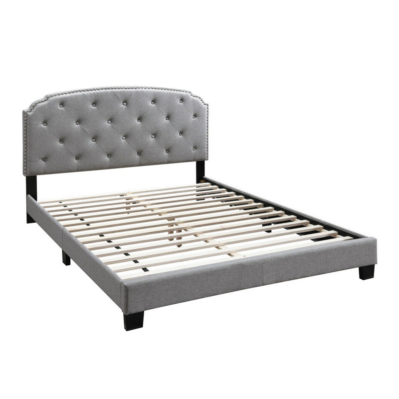 Lit plateforme tapissier Tuffeté Alvena, Grand, Gris