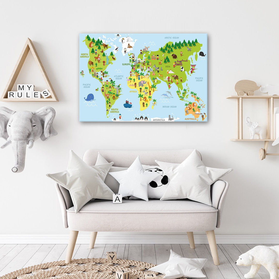 Leinwandbild Animals World Map