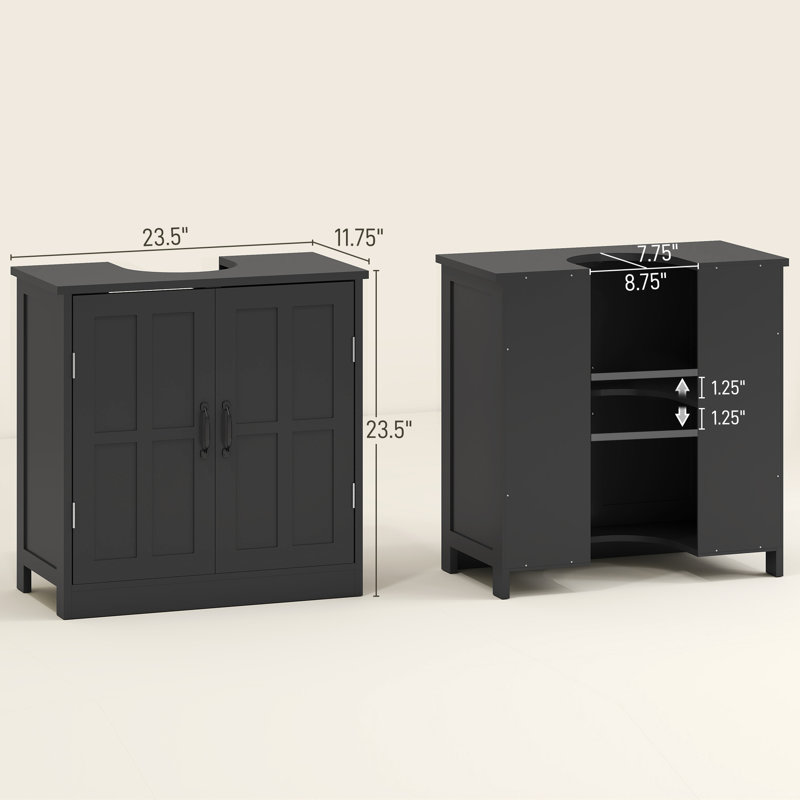 Meuble-lavabo de salle de bain, meuble-lavabo piédestal avec tablette réglable, noir