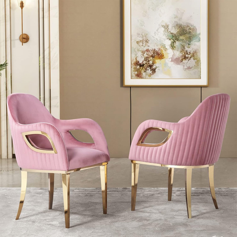 Pink Dining Chairs With Arms, Set Of 2