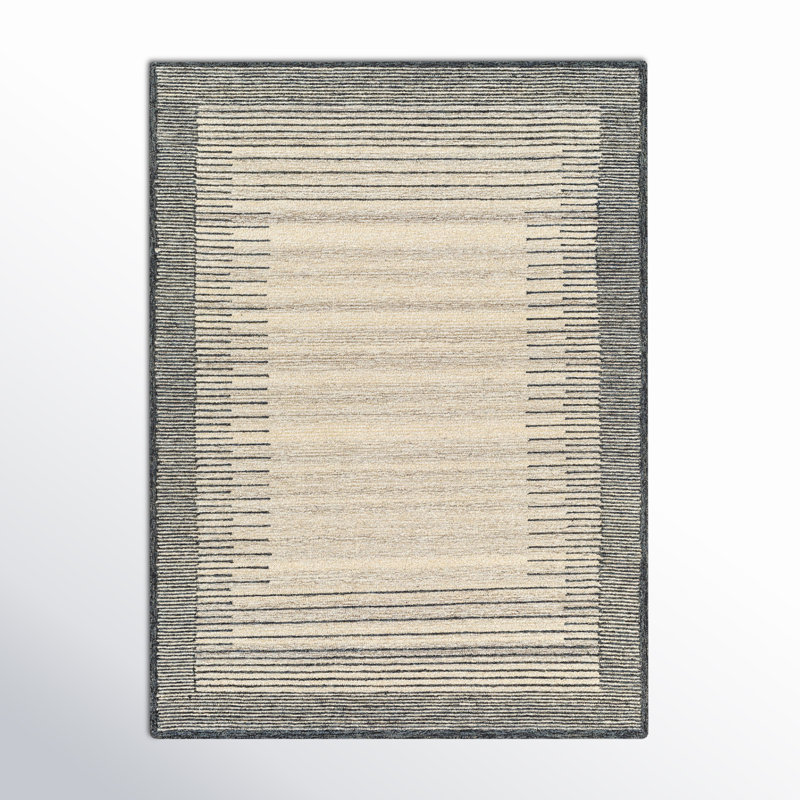 Rectangle Uptown Striped Handmade Hand Tufted Wool Area Rug in Beige/Gray, Rectangle 8'10" x 12'