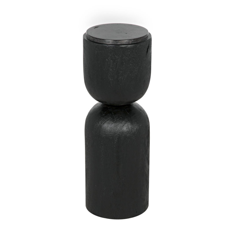 Burnt Black Round Wood and Stone Drum Table