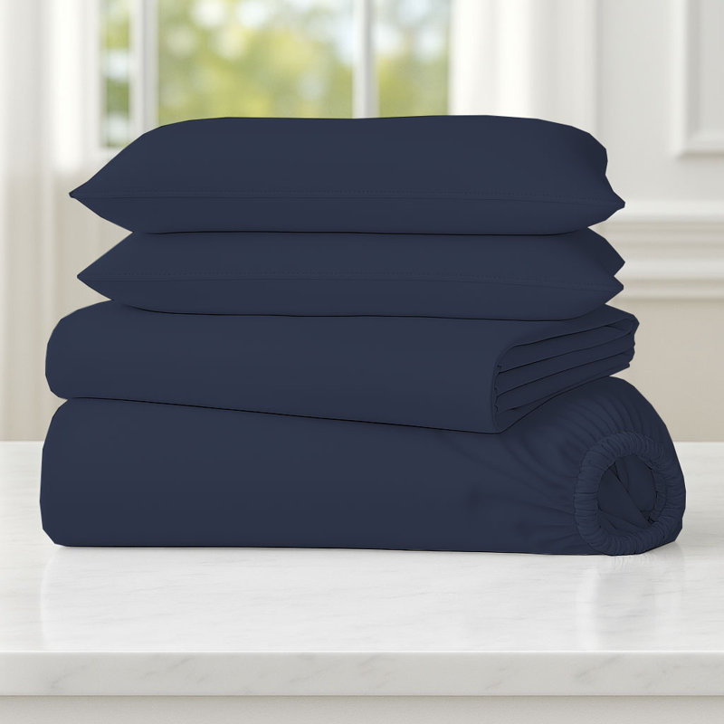 6-Piece Soft Microfiber Sheet Set, Navy, Full Sheet Set with 4 Pillowcases
