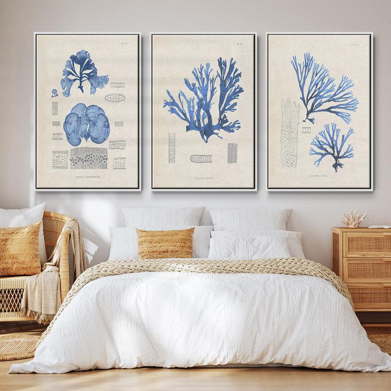 3 algues bleu marine IV, Blanc, H 27 po x l 54 po