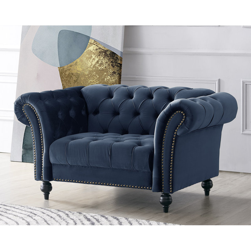 Dahlstrom 1 Seater Velvet Loveseat, Midnight Blue