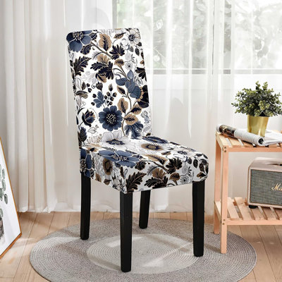 Parson Chair Covers – Dark Flowers II – Set Of 4 / Stretchy / Soft / Removable / Washable / Elastic / Universal Fit
