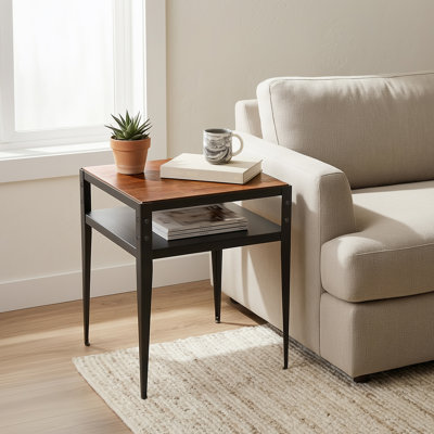 Table d'appoint Siyah avec plateau en bois de manguier et base en métal - finition noyer noir mat, table d'appoint fabriquée à la main