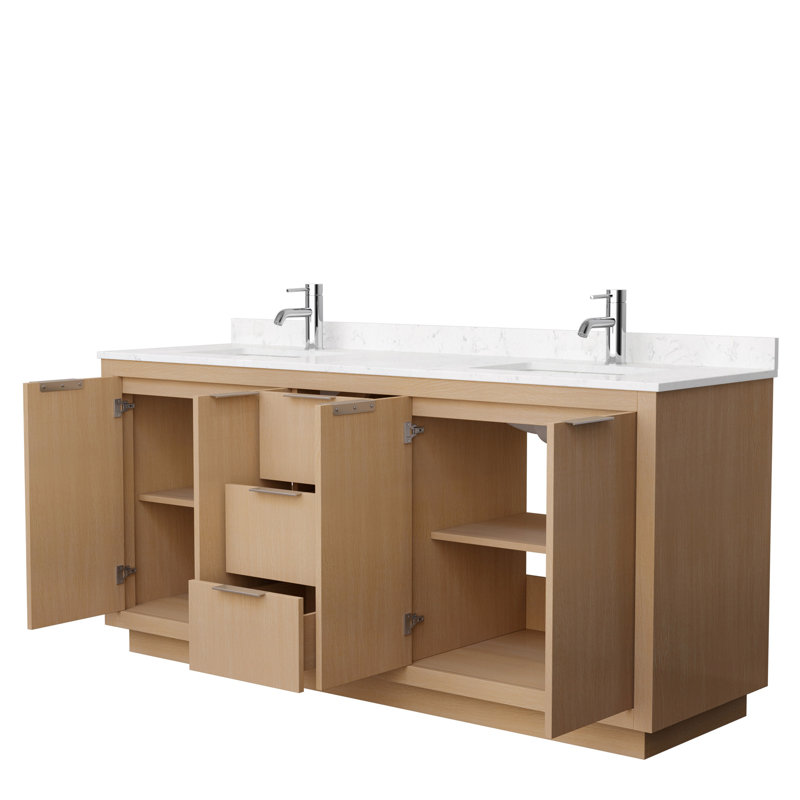 Ensemble de meuble-lavabo double 72 po Maroni, Marbre de culture de Carrare, Nickel brossé