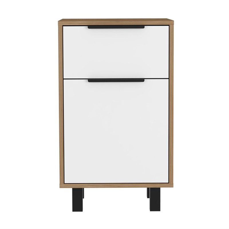 Kaia Z Nightstand with 1 Drawer and 1 Cabinet, White/Pine